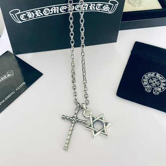 Chrome Hearts Vintage Hexagram ✡ Cross Double Pendant Alphabet Necklace main image 4